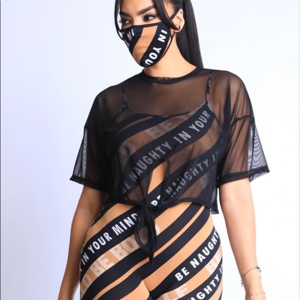 striped jumpsuit with mesh set - contrast mesh